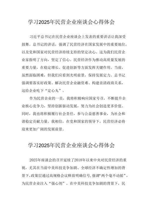 2025年私营企业学习民营企业座谈会个人心得体会 汇编10份.docx
