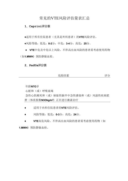 常见的VTE风险评估量表汇总.docx