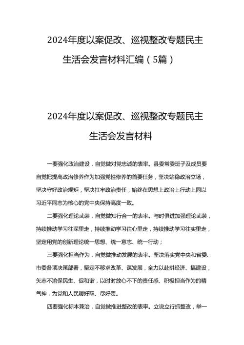 2024以案促改、巡视整改专题民主生活会发言材料汇编（5篇）.docx