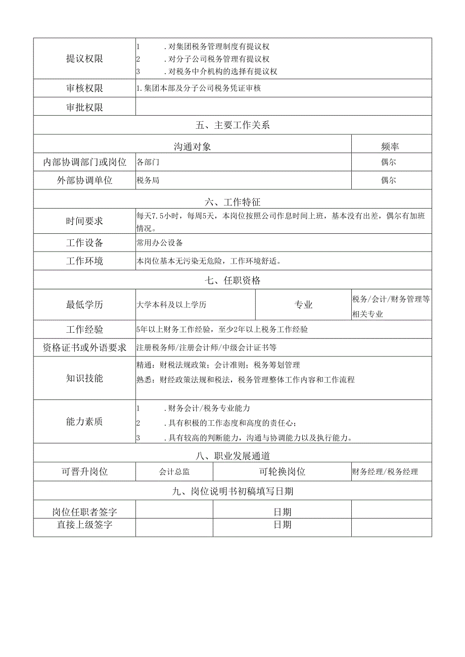 岗位说明书财务核算部税务管理岗.docx_第2页