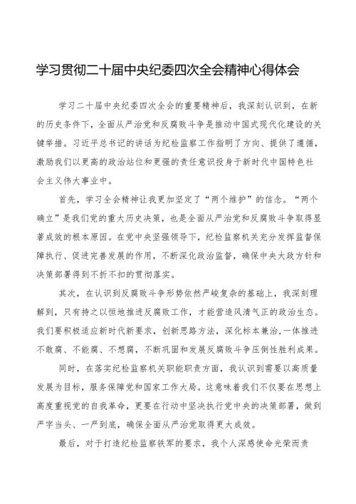 学习二十中央纪委四次全会重要精神的心得体会三篇.docx
