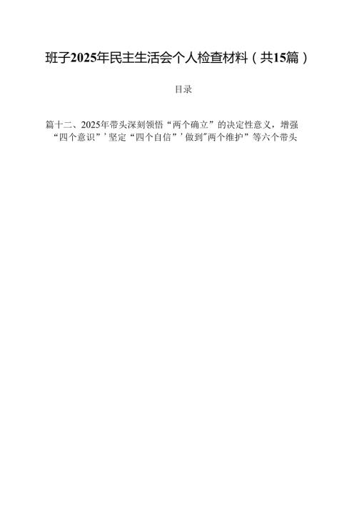 班子2025年民主生活会个人检查材料（共15篇）.docx