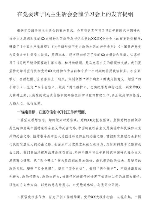 在党委班子民主生活会会前学习会上的发言提纲(1).docx