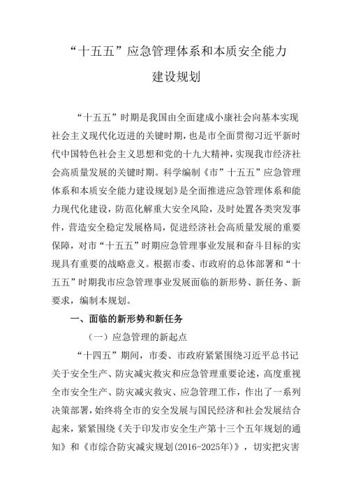 “十五五”应急管理体系和本质安全能力建设规划(1).docx