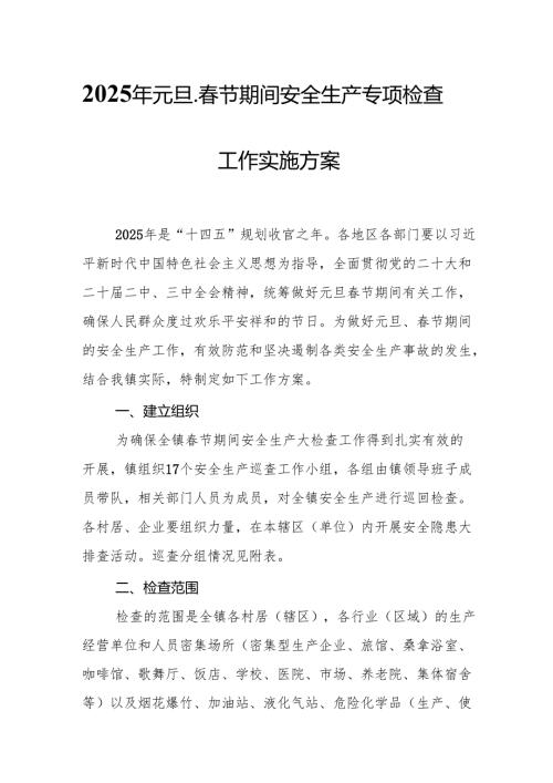 2025年乡镇开展《元旦、节期间安全生产专项检查》工作方案 （3份）78.docx