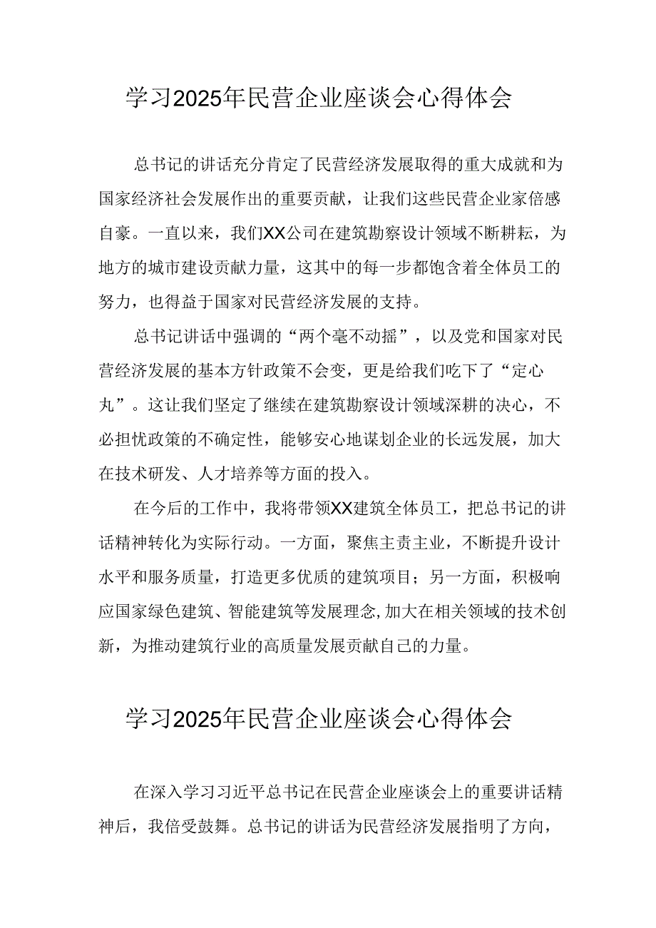 2025年私营企业学习《民营企业座谈会》个人心得体会 合计5份(1).docx_第1页