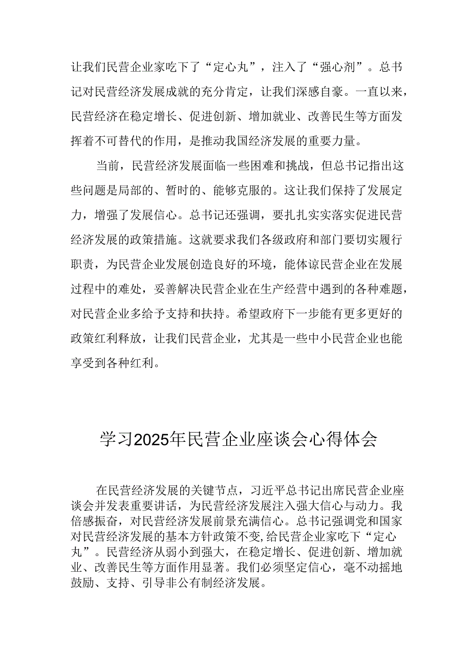 2025年私营企业学习《民营企业座谈会》个人心得体会 合计5份(1).docx_第2页