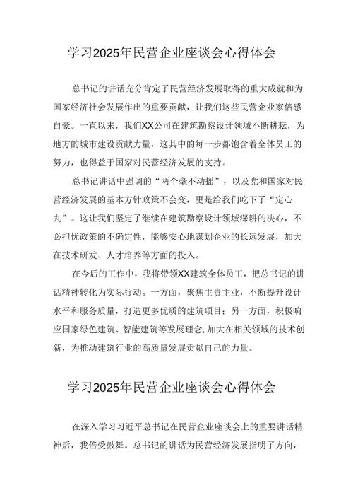 2025年私营企业学习《民营企业座谈会》个人心得体会 合计5份(1).docx