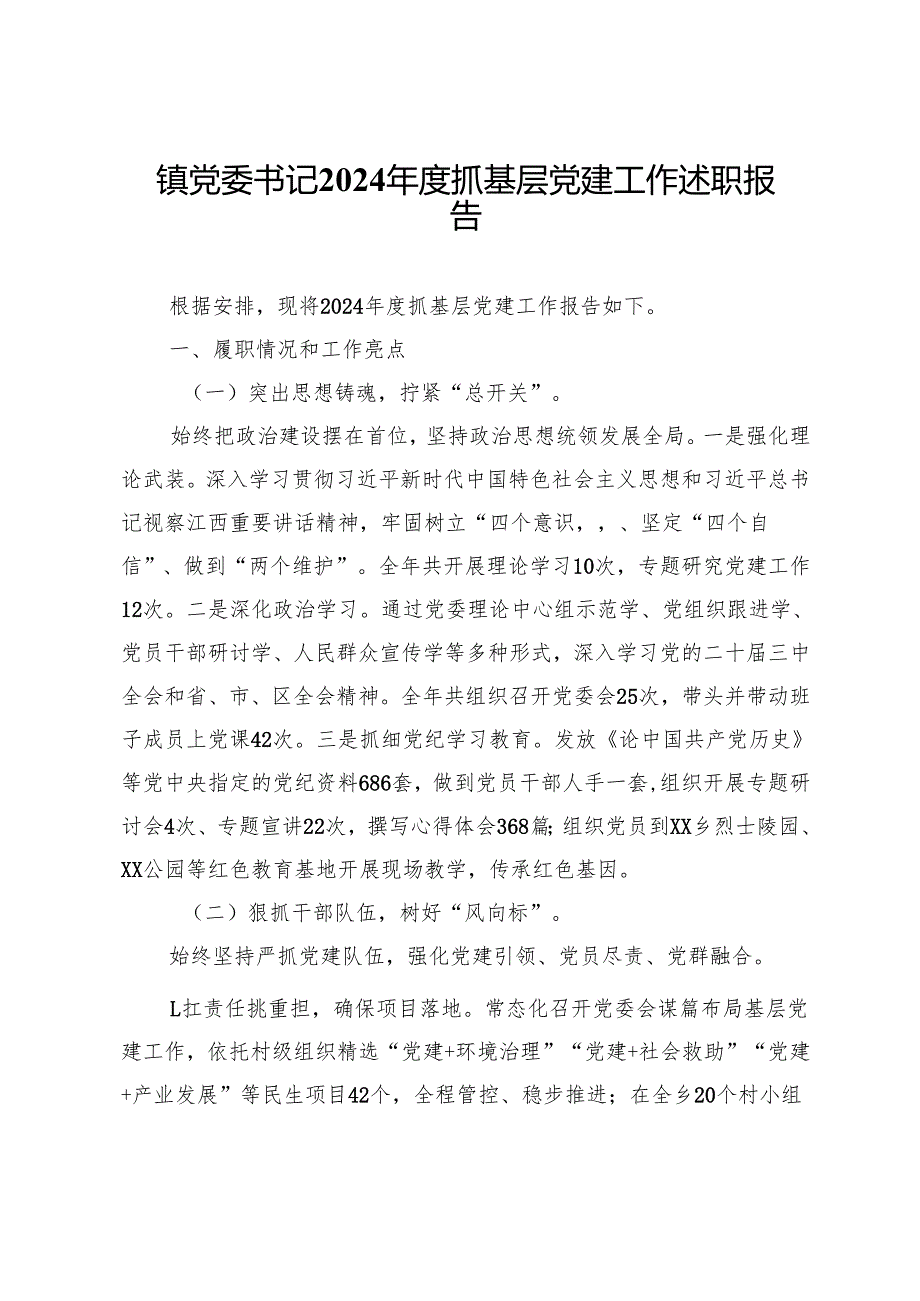 镇党委书记2024抓基层党建工作述职报告 (9).docx_第1页