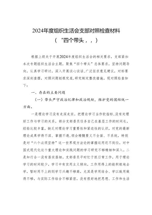2024组织生活会支部对照检查发言材料（“四个带头”）.docx