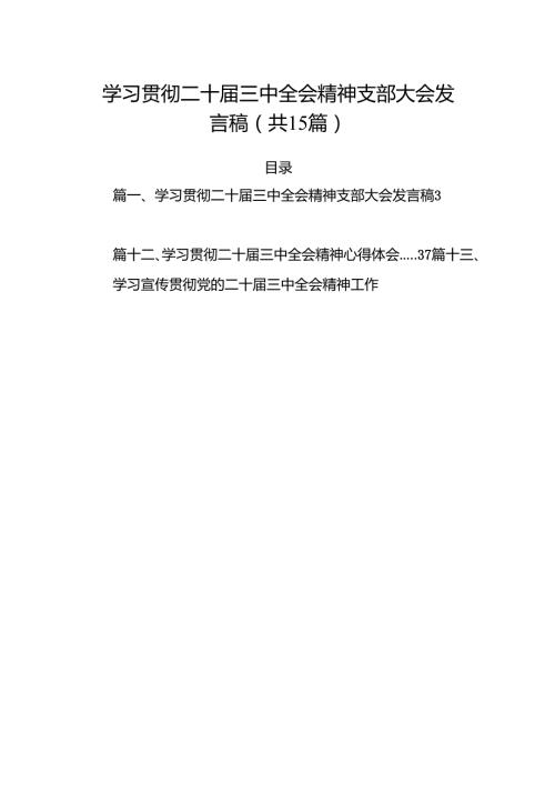 15篇学习贯彻二十三中全会精神支部大会发言稿（精选）.docx