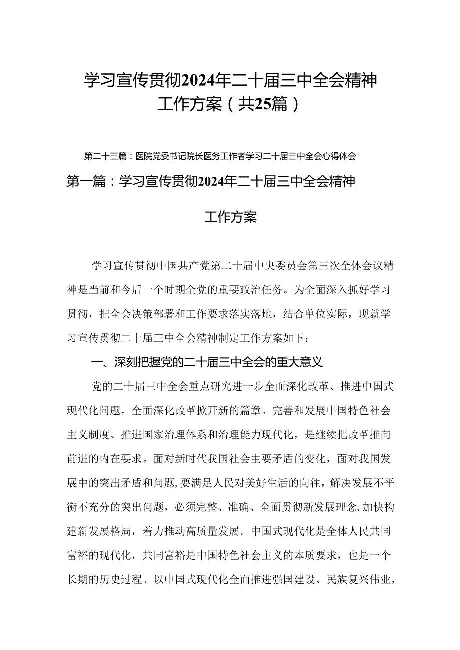 学习宣传贯彻2024年二十三中全会精神工作方案（25篇）.docx_第1页