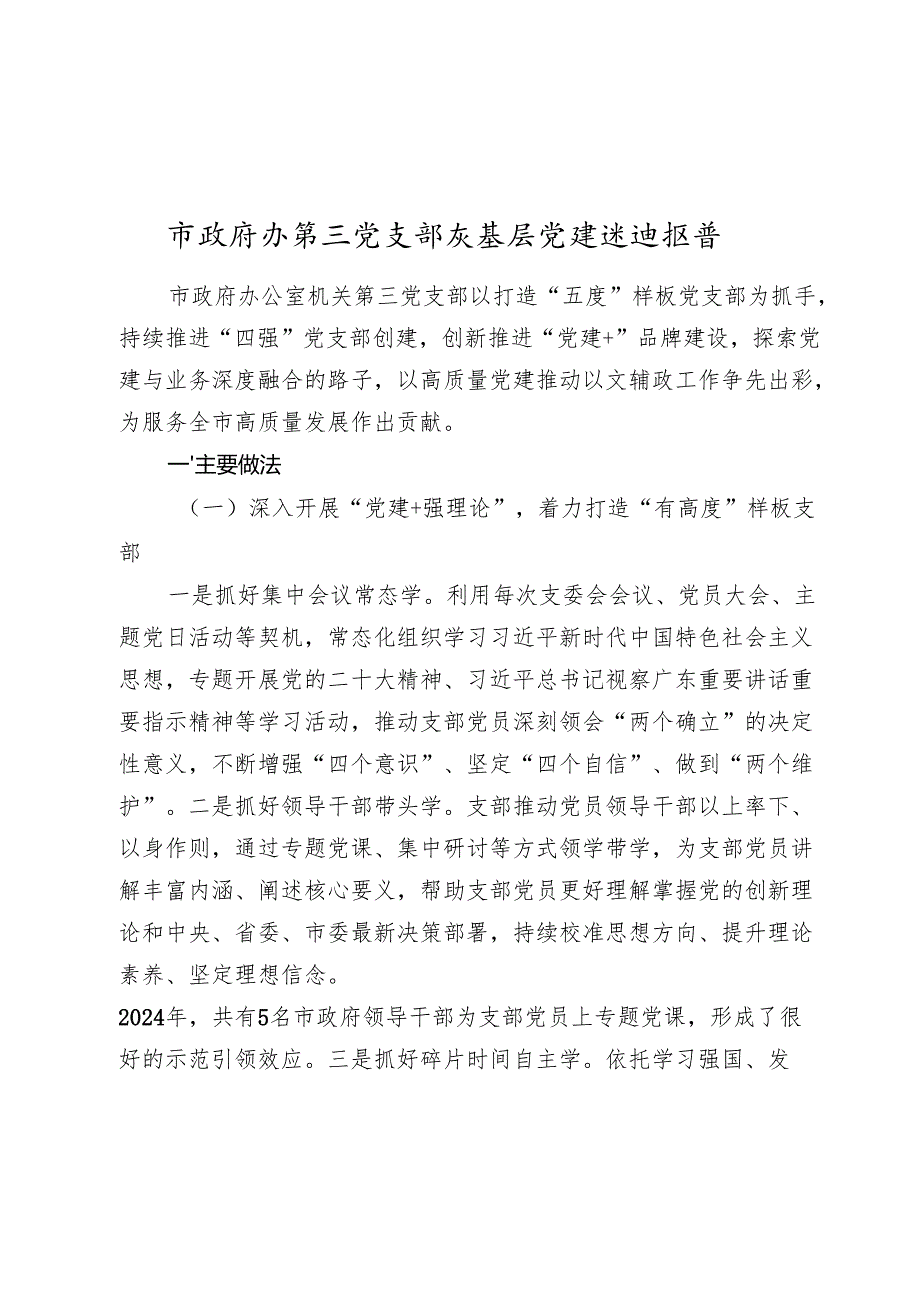 市政府办第三党支部抓基层党建述职报告20242025.docx_第1页