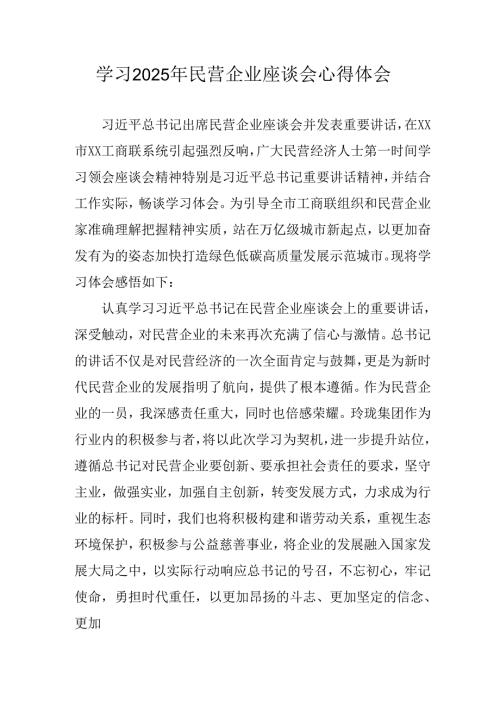 民营企业2025年学习《民营企业座谈会》个人心得感悟 （5份）57.docx