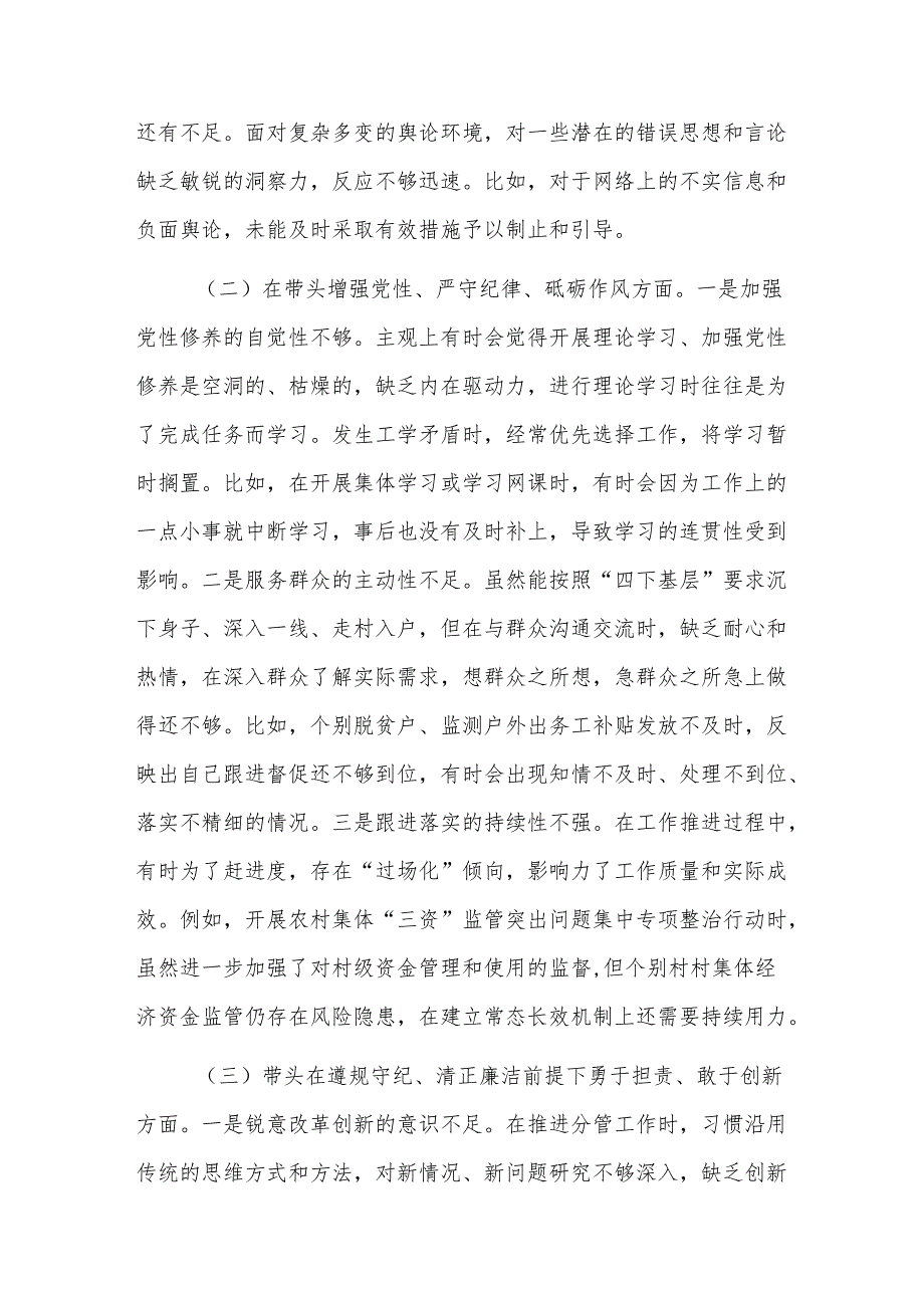 副乡长2024民主生活会个人“新四个带头”对照检查材料（范文）.docx_第2页
