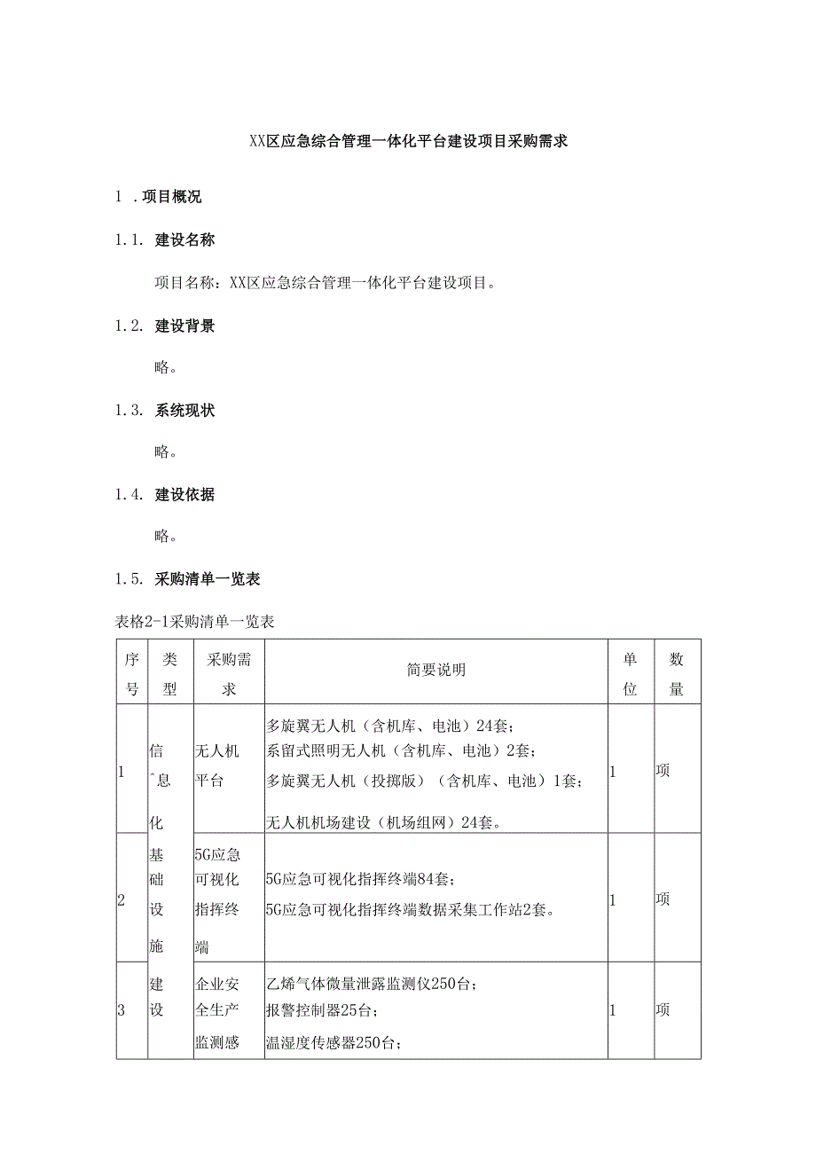XX区应急综合管理一体化平台建设项目采购需求.docx_第1页