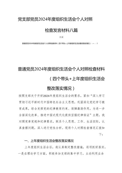党支部党员2024组织生活个人检查发言材料 八篇.docx