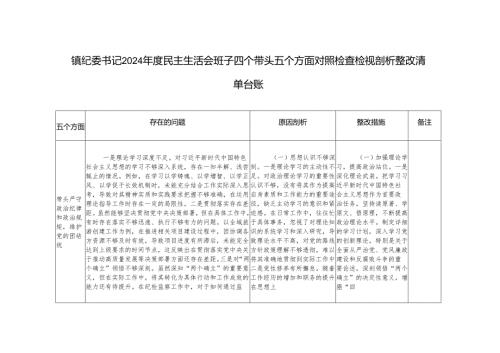推荐 镇纪委书记20242025民主生活会班子四个带头五个方面对照检查检视剖析整改清单台账.docx