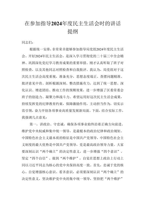 在参加指导2024民主生活会时的讲话提纲（发言）材料.docx