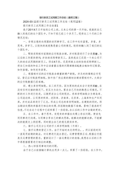银行新员工试用期工作总结（通用12篇）.docx