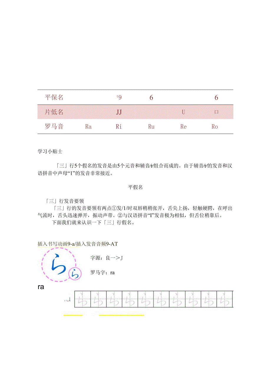 《基础日语》9. 清音ら行云教材文本.docx_第1页