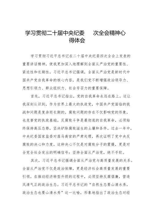 纪检干部学习二十中央纪委四次全会精神心得感悟十五篇.docx