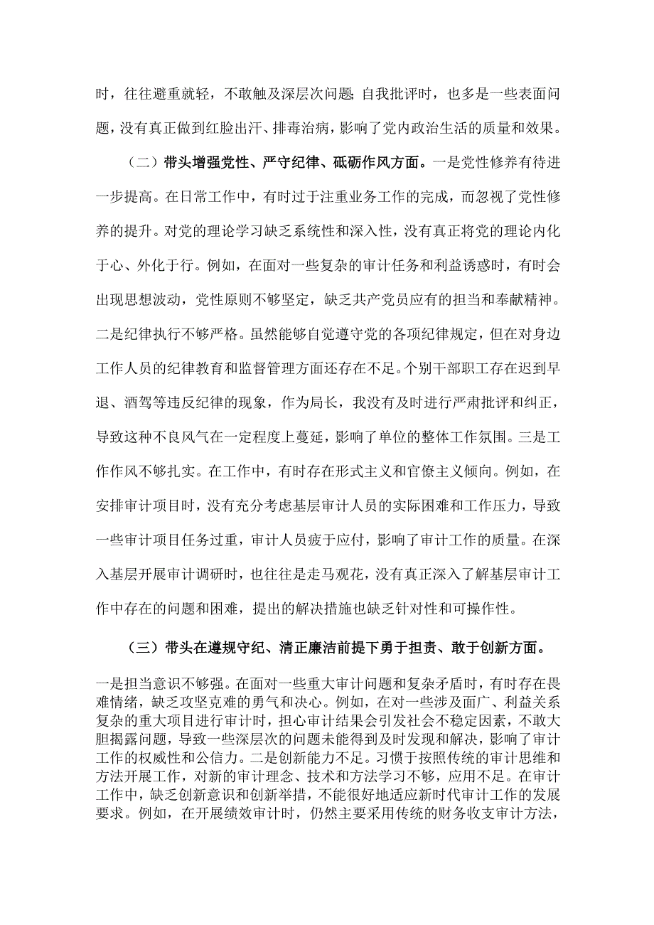 审计局长2025年民主生活会“四个带头”对照检查材料【含意识形态工作方面】.docx_第2页