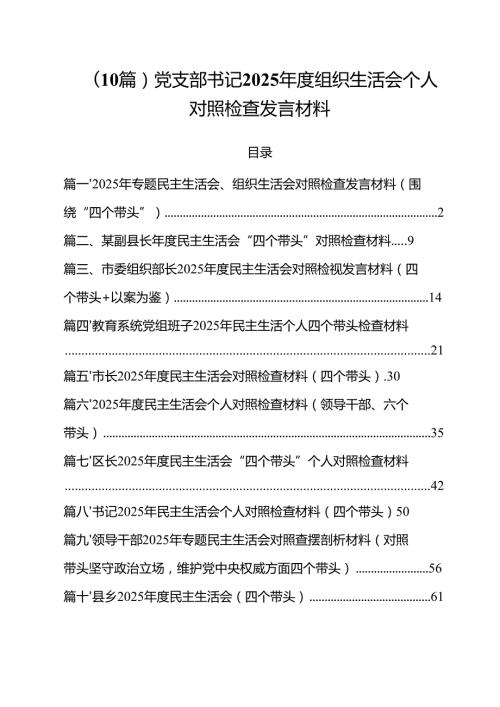 （10篇）党支部书记2025组织生活会个人对照检查发言材料.docx