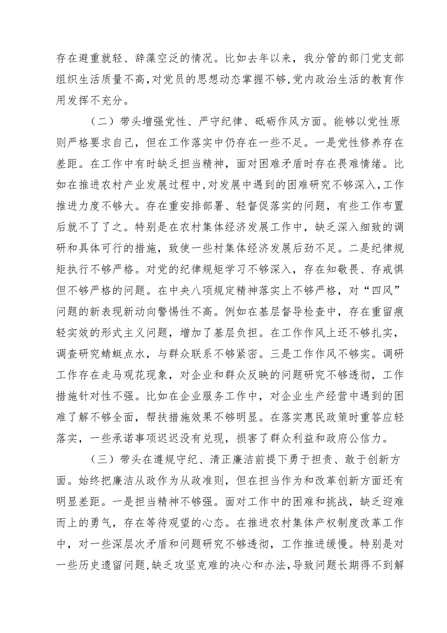 四篇 副乡长2025年民主生活会个人对照检查发言材料（四个带头）范文.docx_第2页