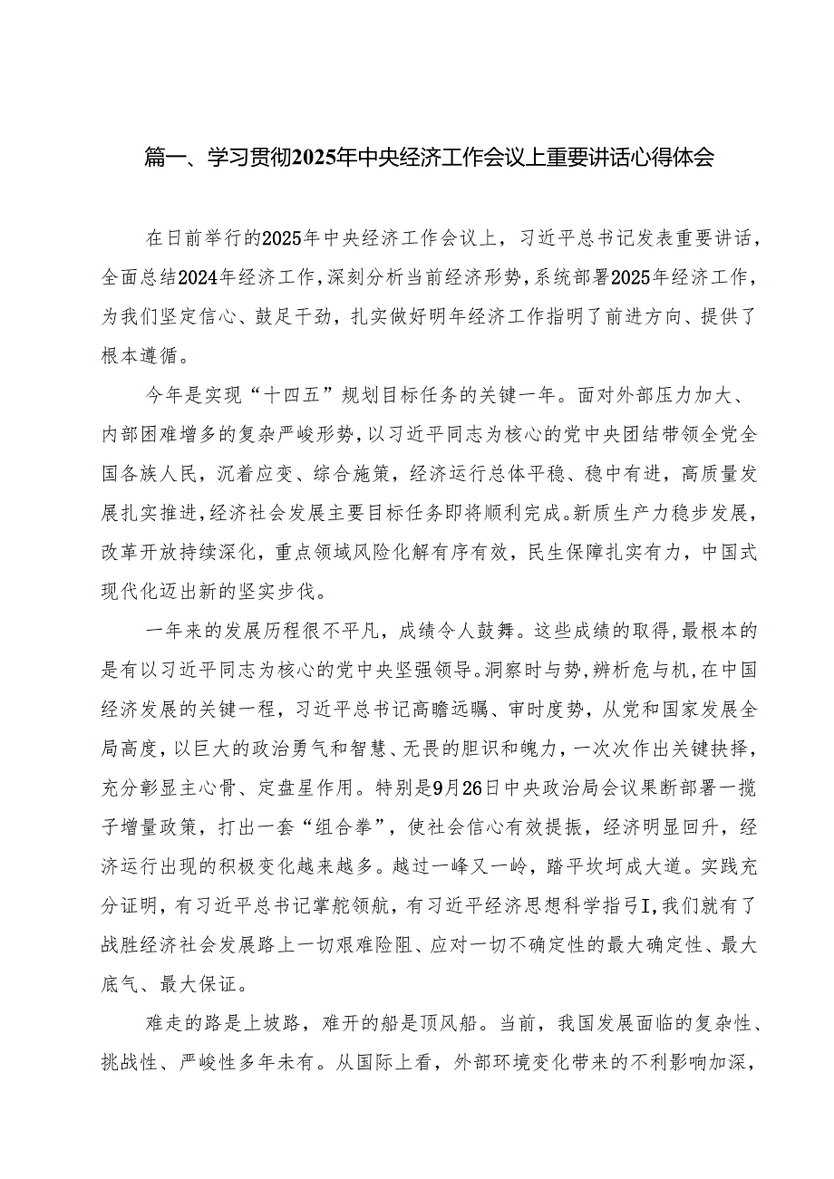 学习贯彻2024年中央经济工作会议上重要讲话心得体会（共15篇）.docx_第2页