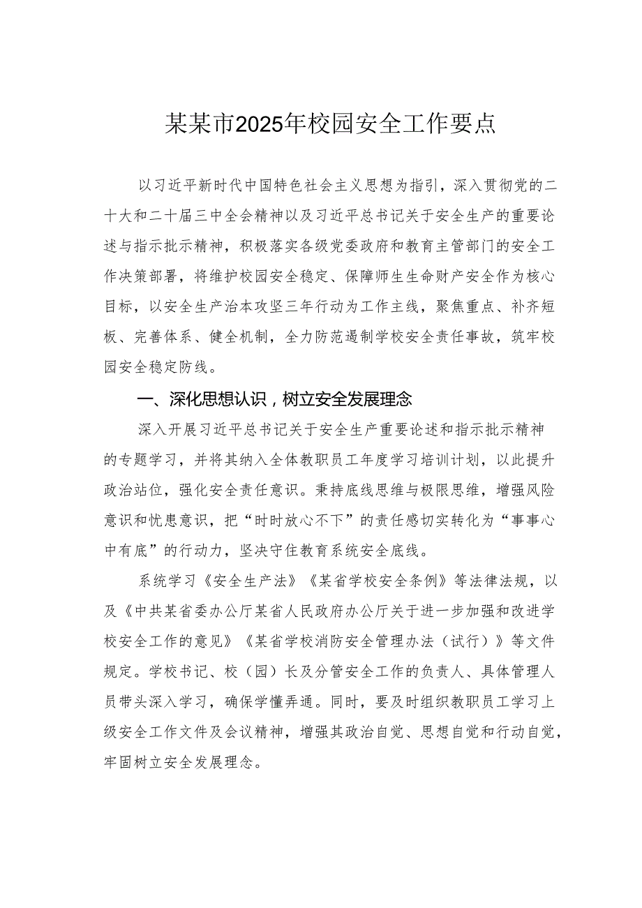 某某市2025年校园安全工作要点.docx_第1页