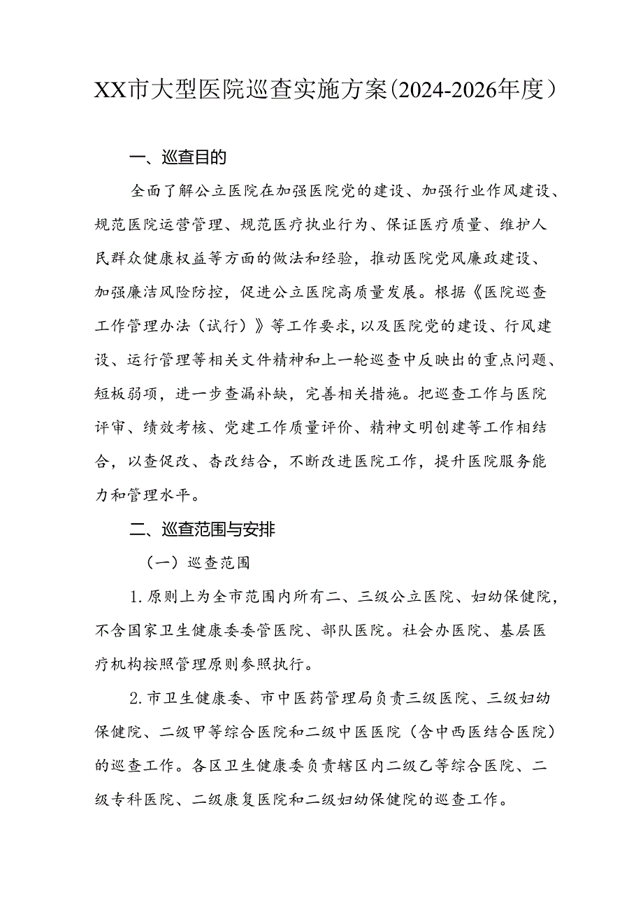 市级大型医院巡查实施方案（20242026年）.docx_第1页
