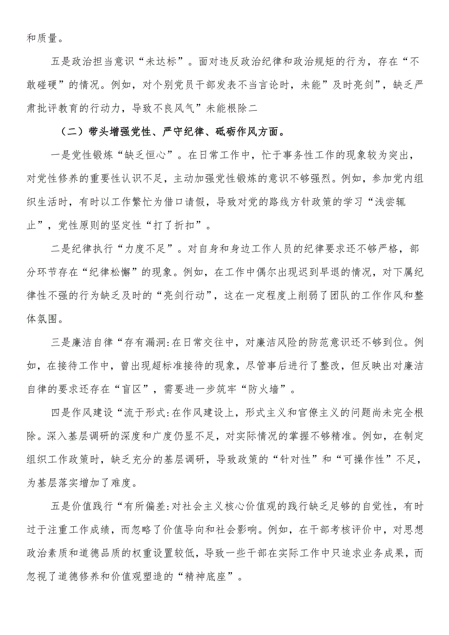 某领导2024民主生活会对照检视发言材料（四个带头+反面典型）.docx_第2页