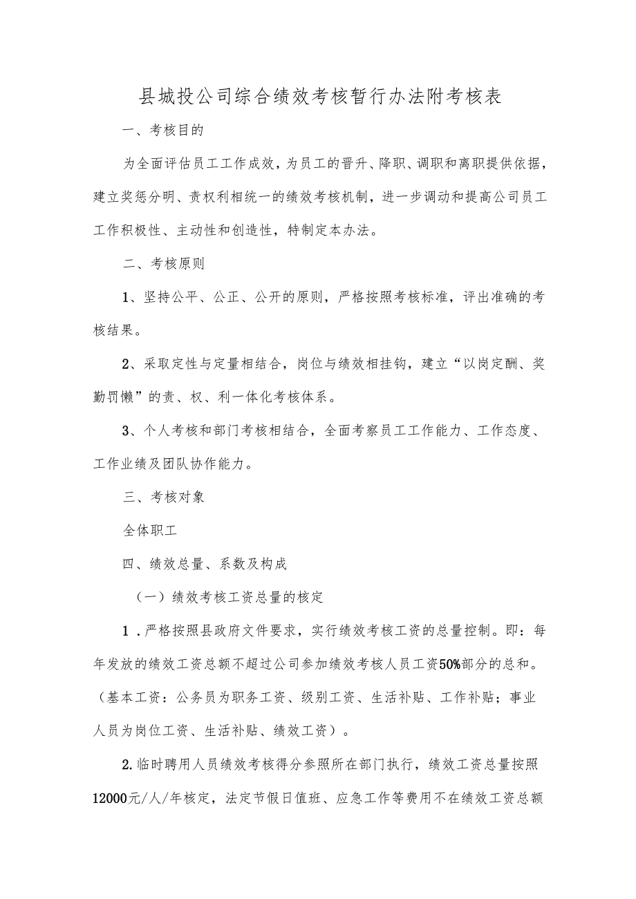 县城投公司综合绩效考核暂行办法附考核表.docx_第1页