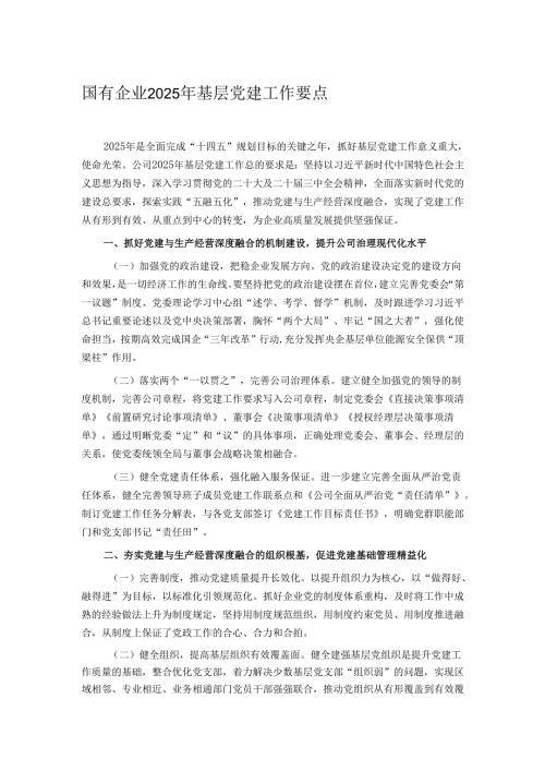 国有企业2025年基层党建工作要点.docx