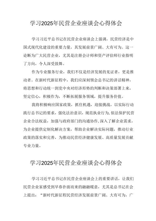 民营企业2025年学习《民营企业座谈会》个人心得感悟 （5份）71.docx
