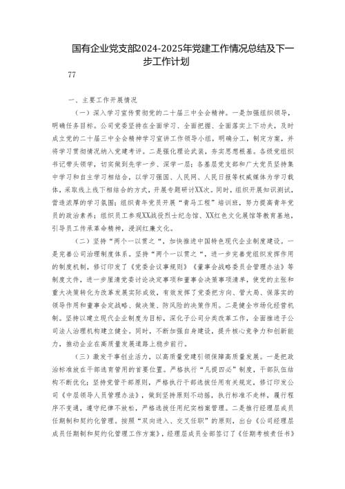 国有企业党支部20242025年党建工作情况总结及下一步工作计划.docx