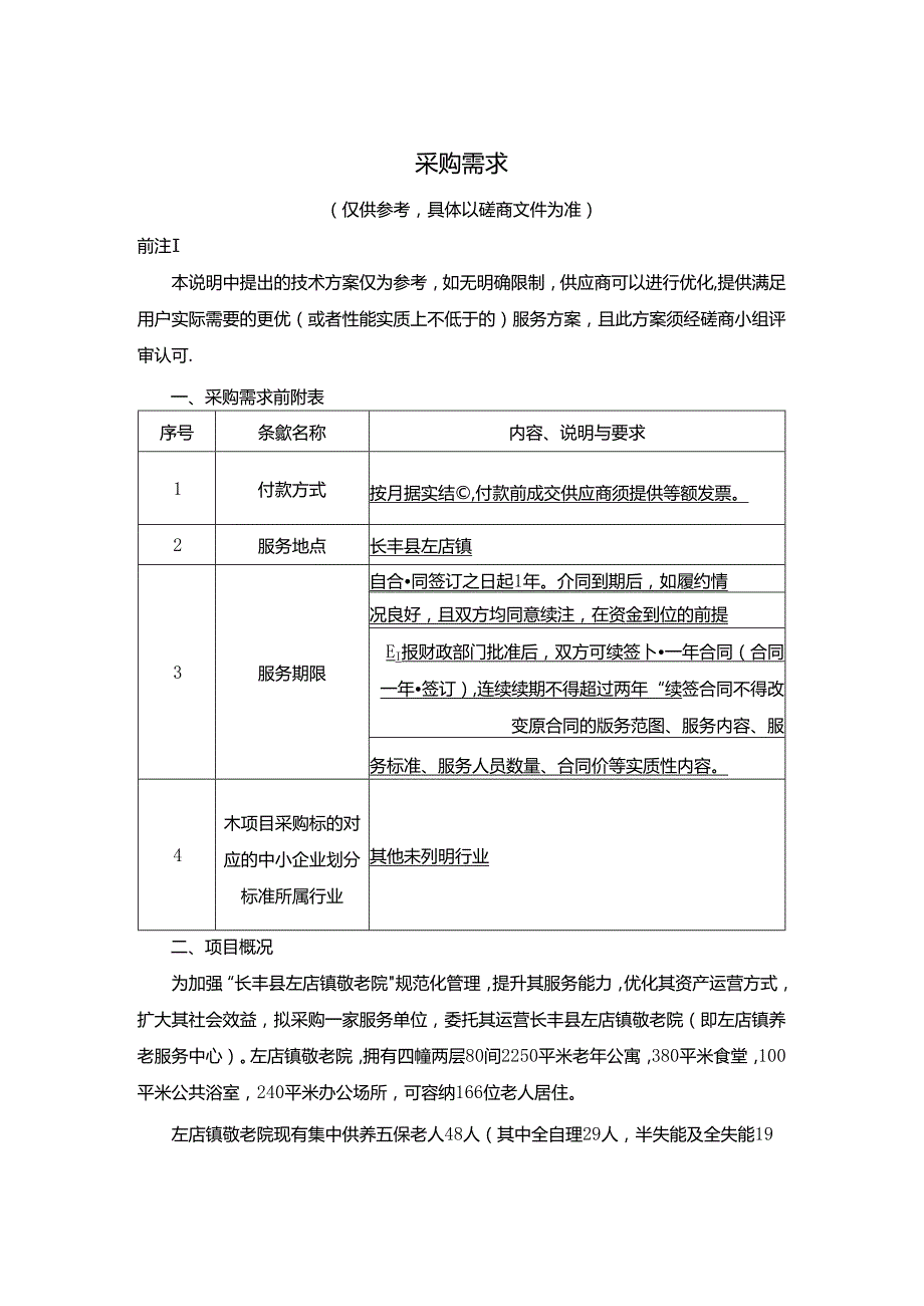 合肥市左店镇养老服务中心委托运营项目采购需求.docx_第1页