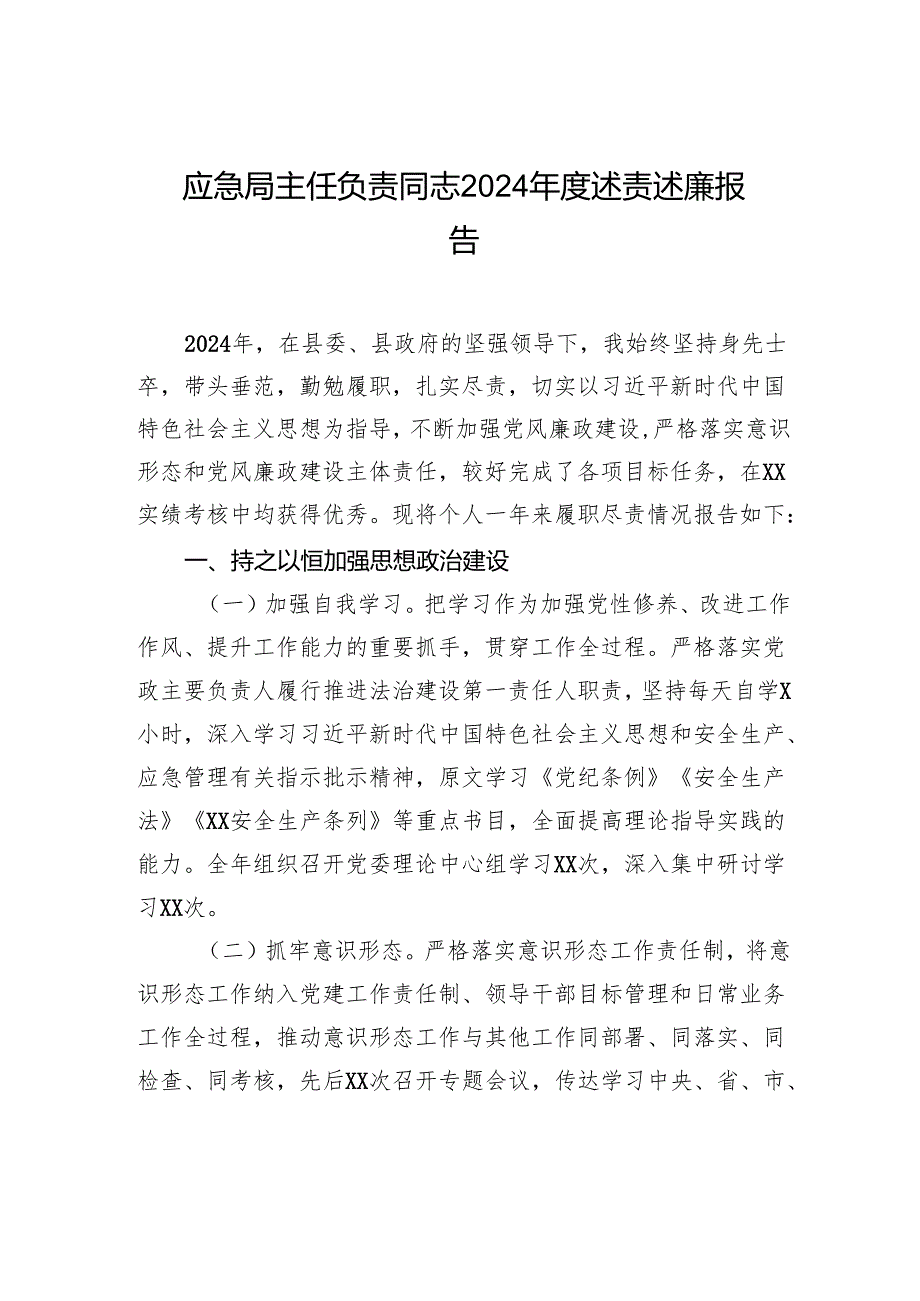应急局主任负责同志2024述责述廉报告.docx_第1页