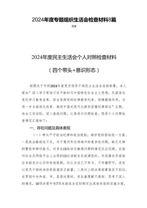 2024专题组织生活会检查材料 8篇.docx