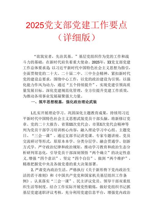 2025党支部党建工作要点（详细版）.docx