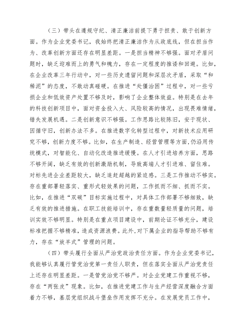 （6篇）国企党委书记2025年民主生活个人检查发言材料（四个带头）精选.docx_第3页