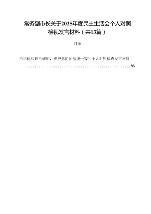 常务副市长关于2025民主生活会个人对照检视发言材料（共13篇）.docx