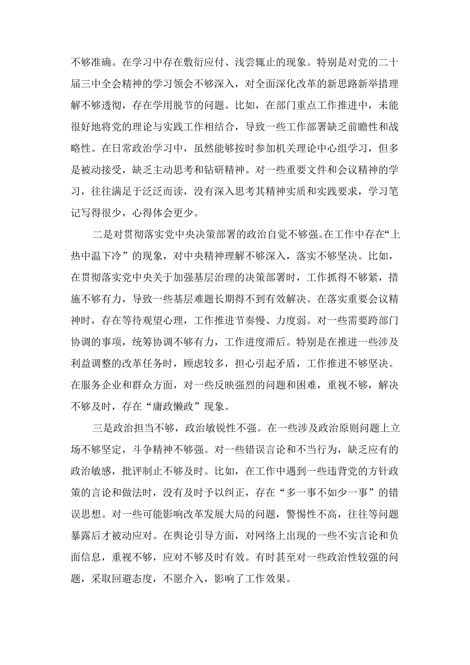 市直部门副处级干部(2024年)民主生活会个人发言提纲（四个带头）.docx_第2页