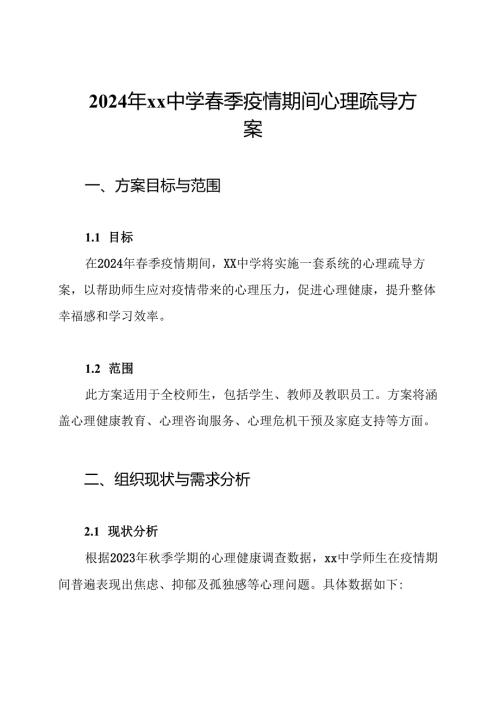 2024年xx中学季疫情期间心理疏导方案.docx
