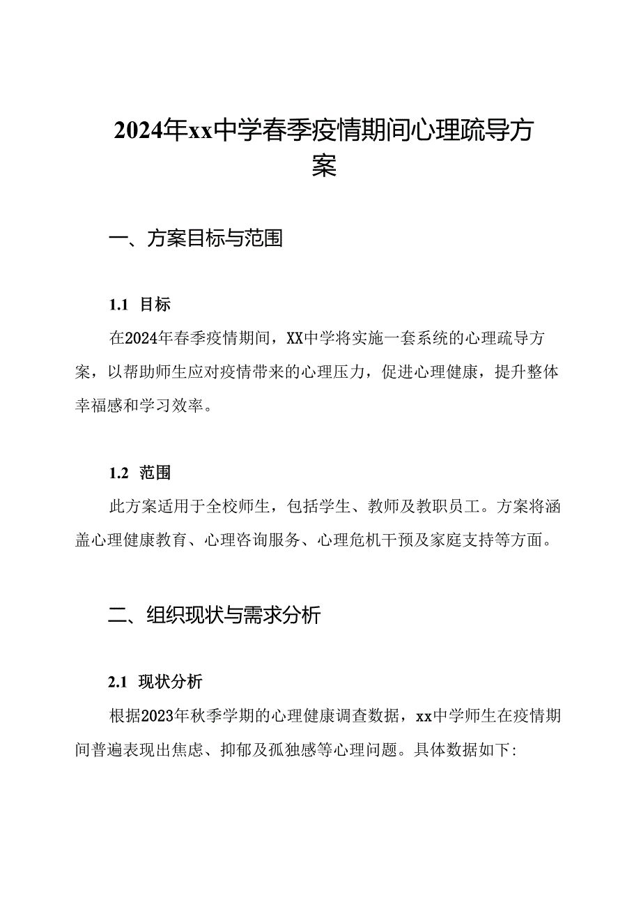2024年xx中学季疫情期间心理疏导方案.docx_第1页
