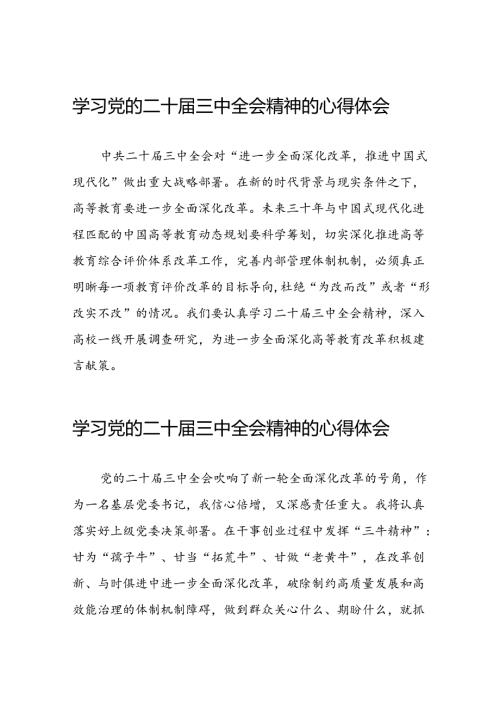 党员干部学习中国共产党第二十中央委员会第三次全体会议精神心得体会例文六十篇.docx