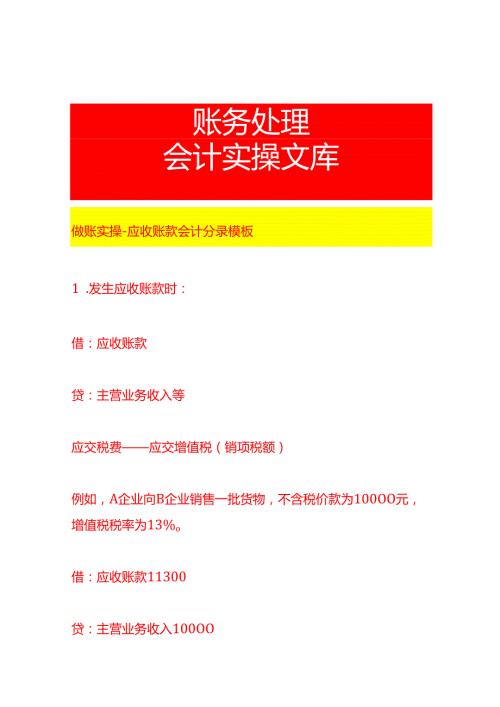 做账实操应收账款会计分录模板.docx