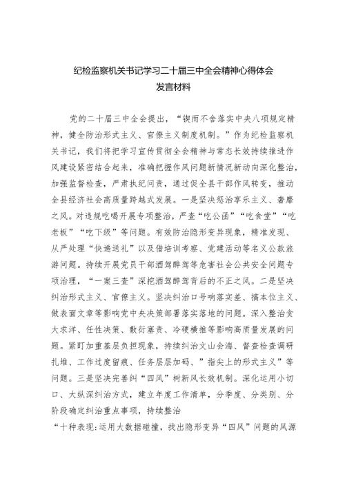 （9篇）纪检监察机关书记学习二十三中全会精神心得体会发言材料（最新版）.docx