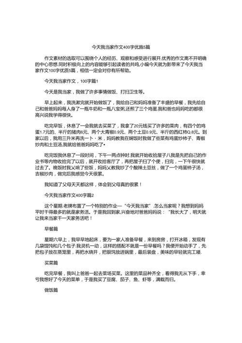 今天我当家作文400字优质5篇.docx